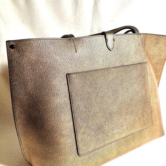 Rebecca Minkoff  "Megan Tote" In Metallic Gold and Black Pebble Leather - Picture 5 of 11